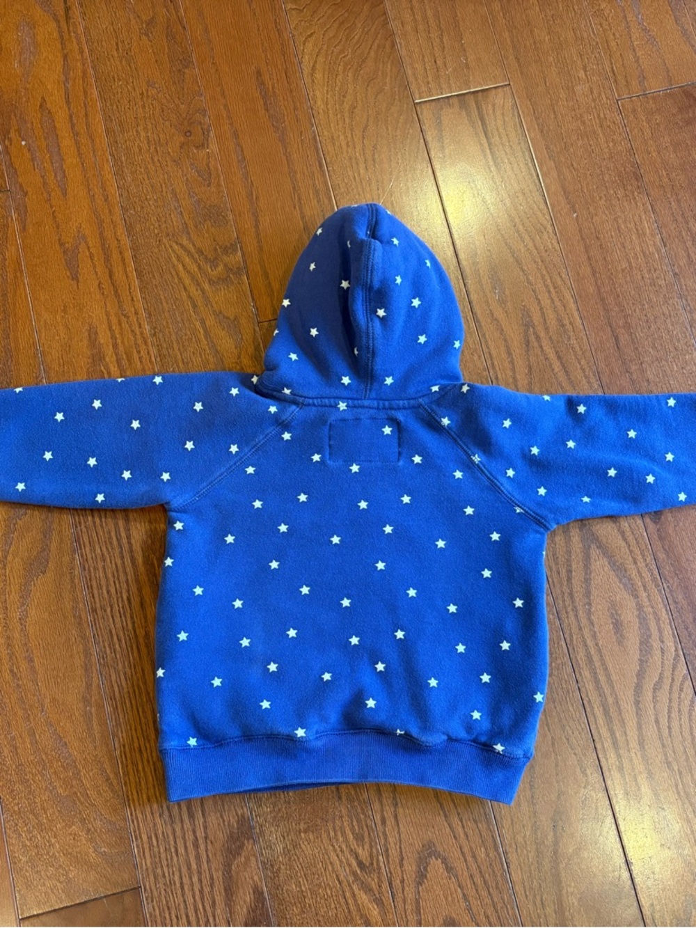 Mini Boden Blue Stars Hoodie with Red Lined Hood and Owl Appliqué - Picture 7 of 7